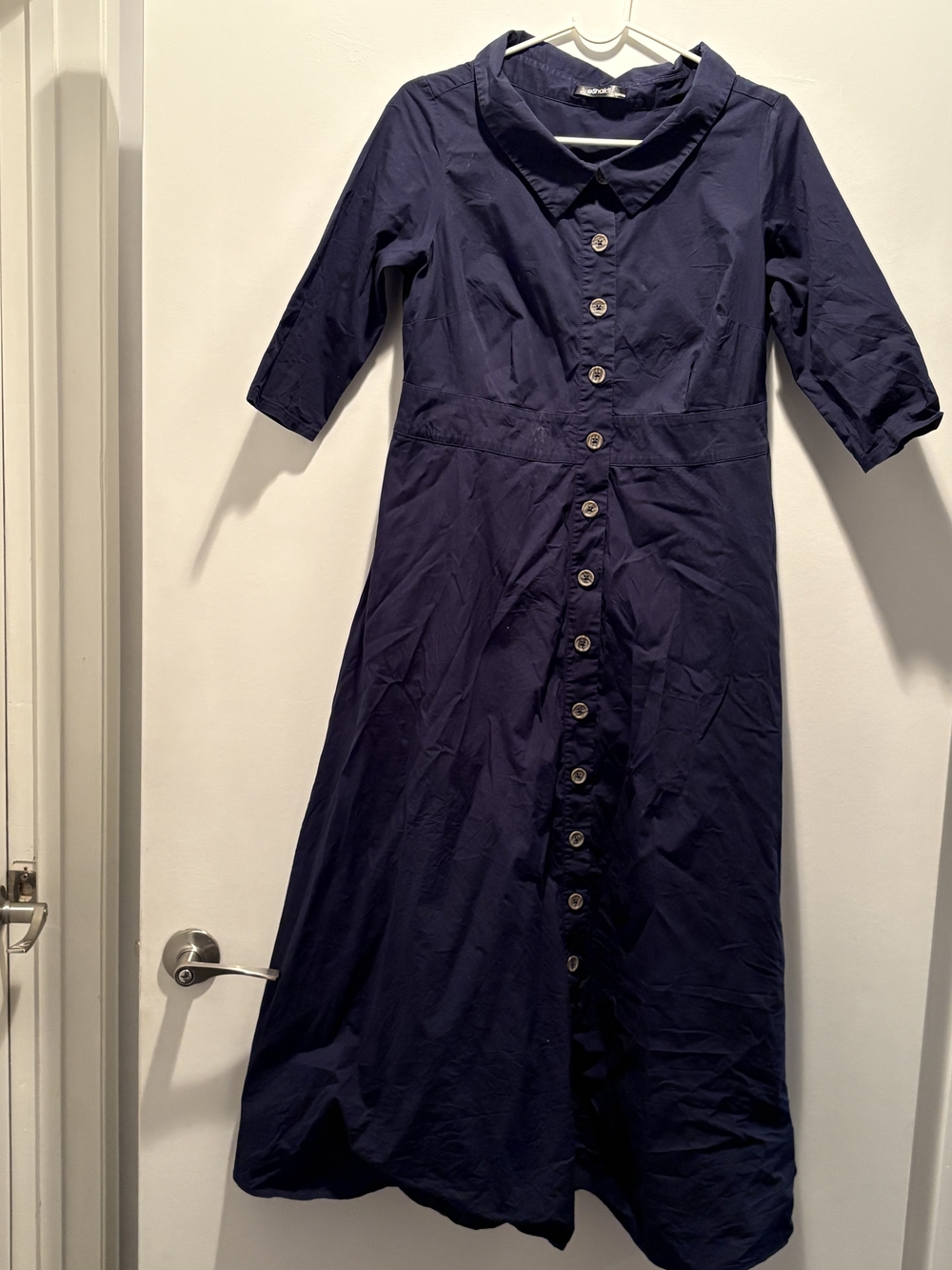 eshakti Navy Button-Front Collared Midi Dress